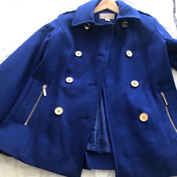 Jackets & Blazers - Michael kors royal blue pea coat pleaded back